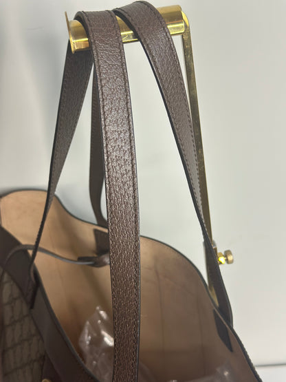 Pre-owned Gucci Soft GG Supreme tote bag in beige canvas and brown leather