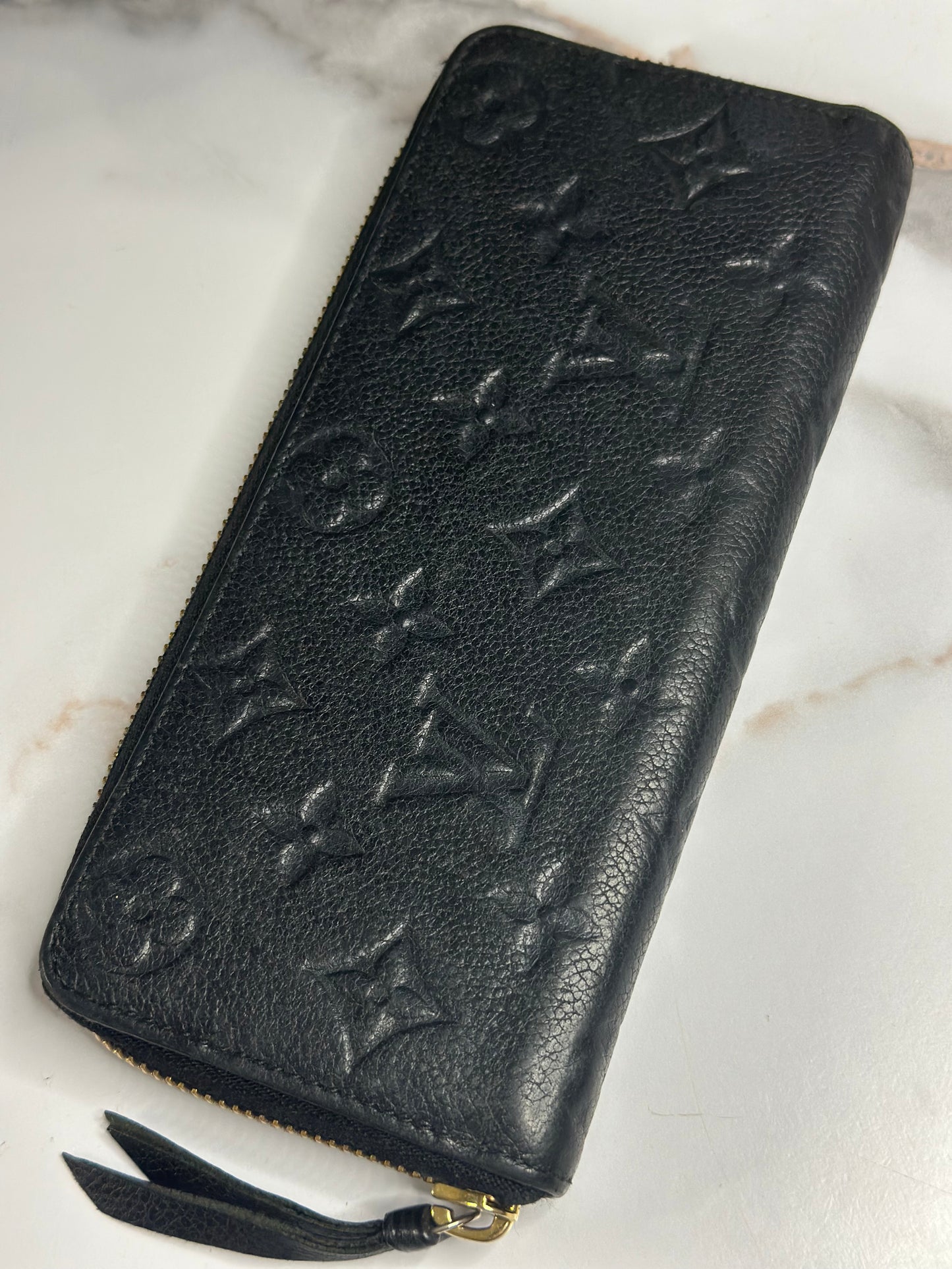 Pre-owned Louis Vuitton monogram black Empriente leather clemence wallet