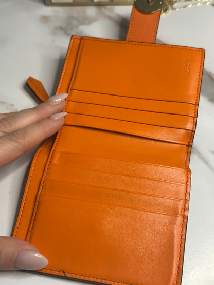 Pre-owned Fendi Zucca embossed leather compact wallet
