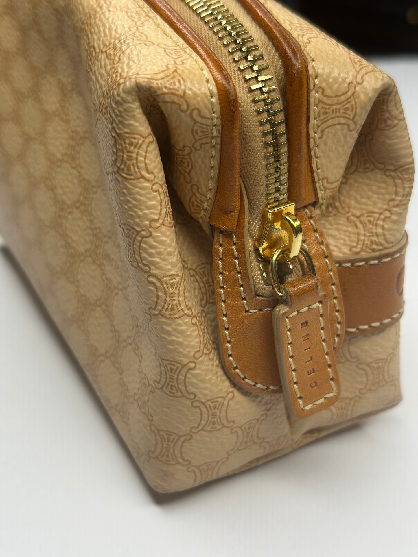 Pre-owned Celine beige macadam canvas small cosmetic pouch