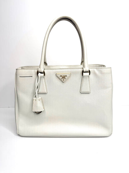 Pre-owned Prada White Saffiano leather medium galleria tote