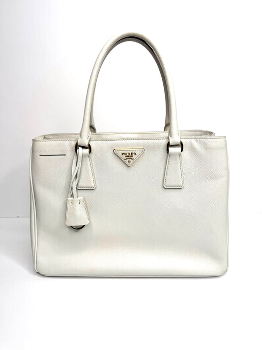 Pre-owned Prada White Saffiano leather medium galleria tote