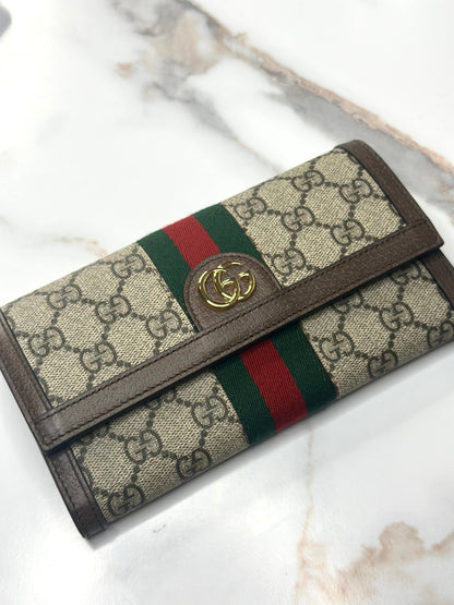 Pre-owned Gucci GG Ophidia Beige & ebony continental wallet