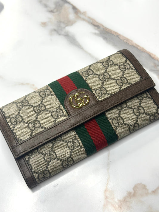 Pre-owned Gucci GG Ophidia Beige & ebony continental wallet