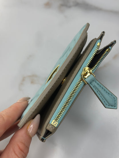 Pre-owned Fendi small baguette bi-fold wallet in light blue nappa leather