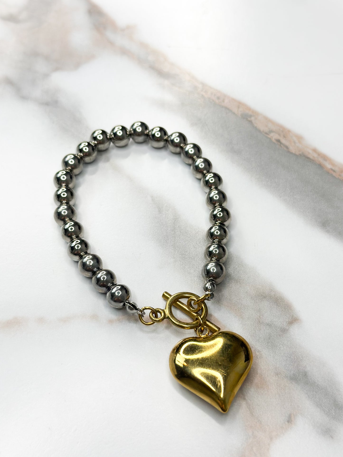 Puffy Heart two tone bracelet