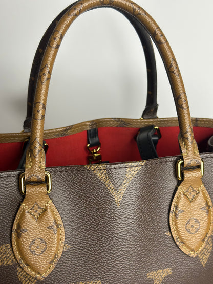 Pre-owned Louis Vuitton reverse monogram canvas on the go MM tote