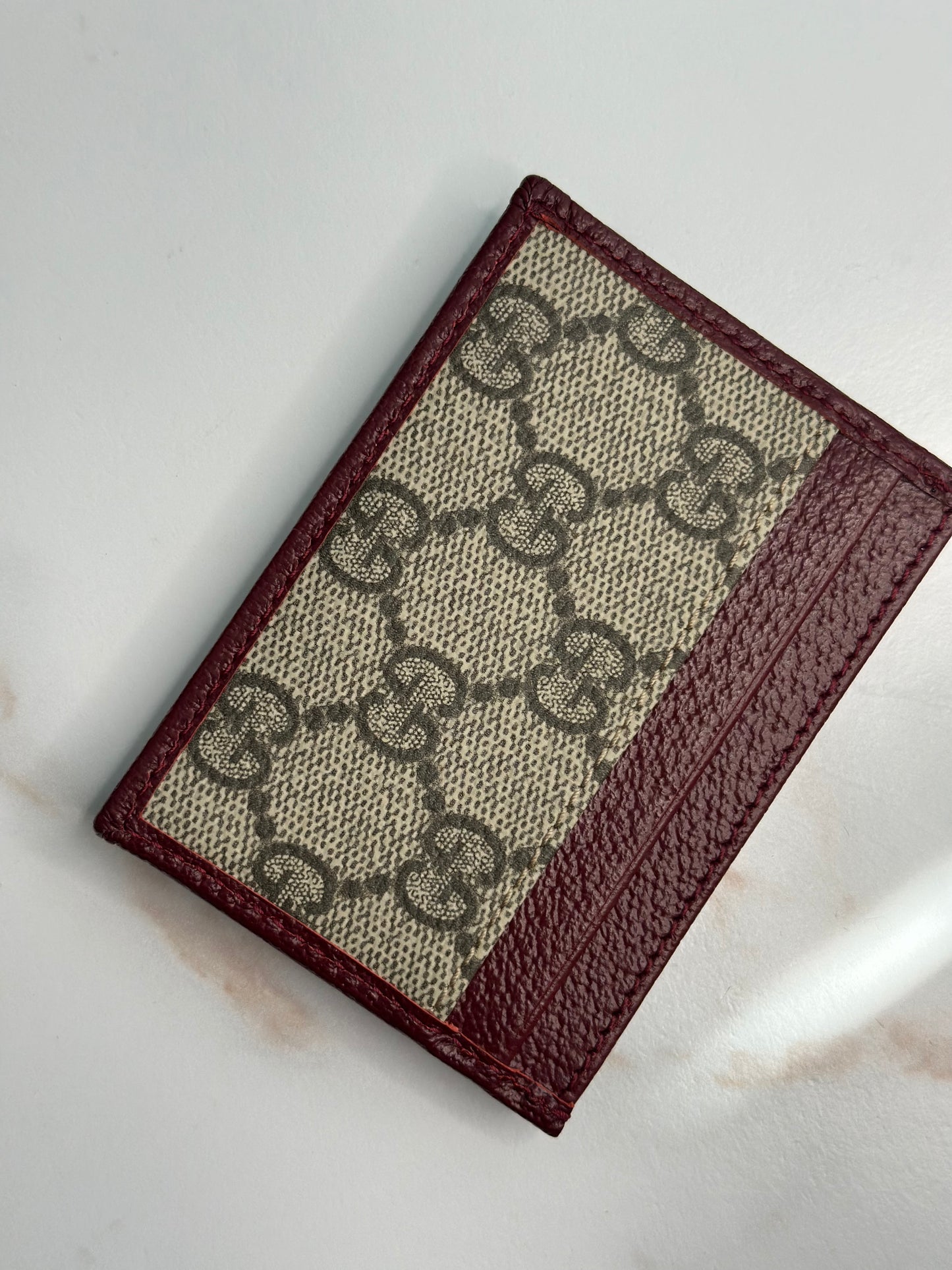 Pre-owned Gucci GG Ophidia burgundy canvas x leather cardholder