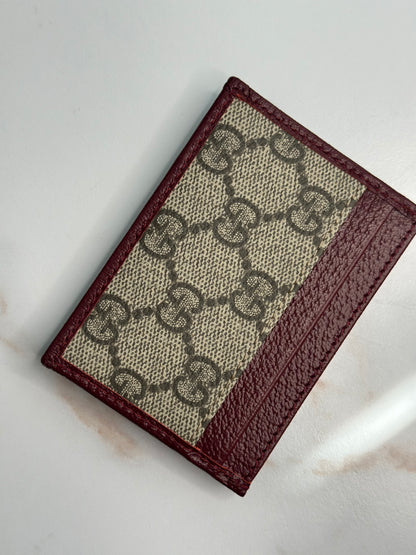 Pre-owned Gucci GG Ophidia burgundy canvas x leather cardholder