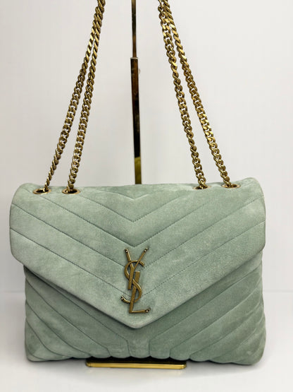 Pre-owned Saint Laurent soft vert opaline green suede medium Lou LoU shoulder bag