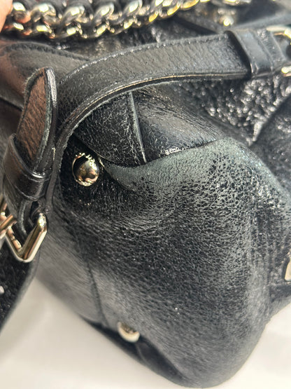 Pre-owned Prada Cervo Lux leather chain shoulder bag with a pebbled texture and silver-tone hardware