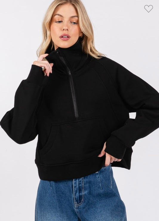 Half Funnel Black zip up pullover