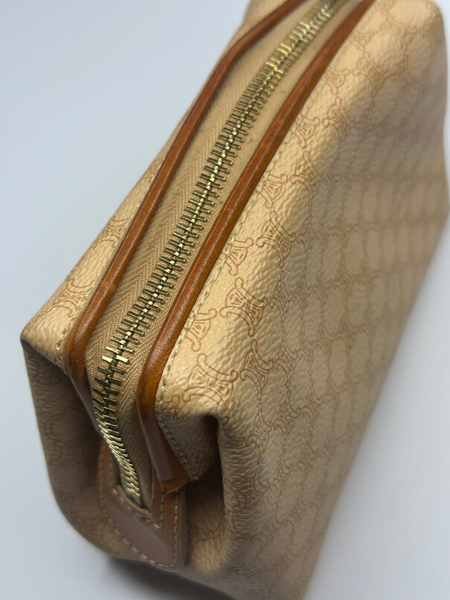 Pre-owned Celine beige macadam canvas small cosmetic pouch