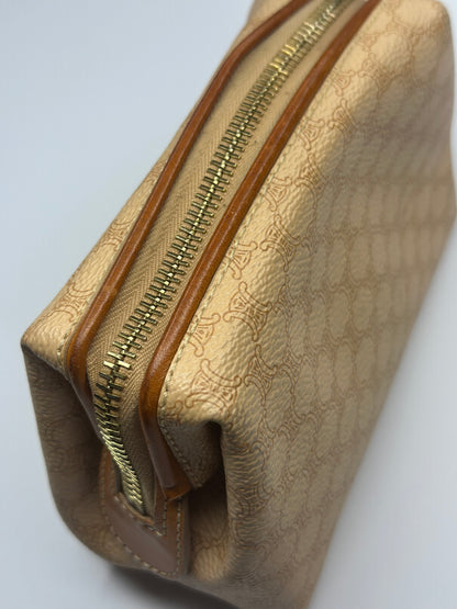 Pre-owned Celine beige macadam canvas small cosmetic pouch