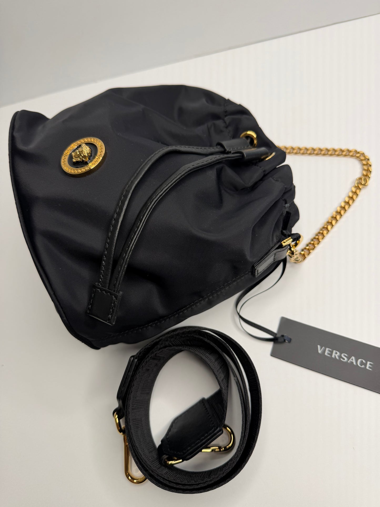 Pre-owned Versace nylon Medusa bucket shoulder bag