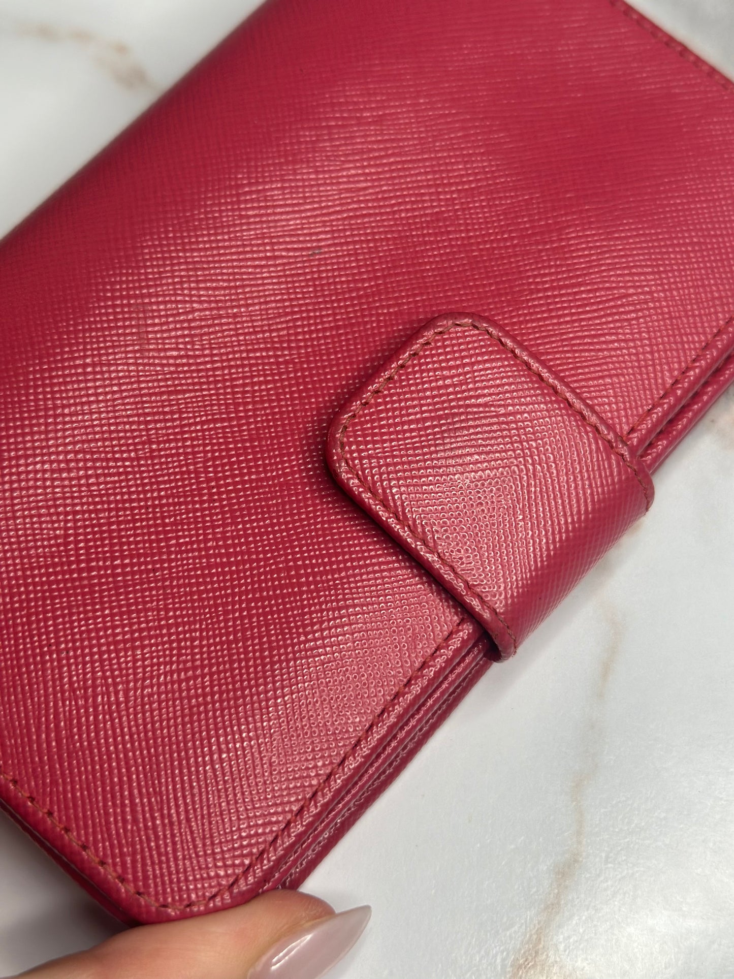 Pre-owned Prada hot pink Saffiano leather wallet