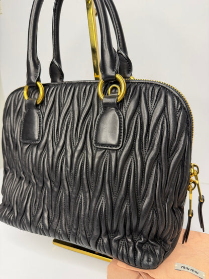 Pre-owned Miu Miu Leather Matelasse Bauletto Black two way tote