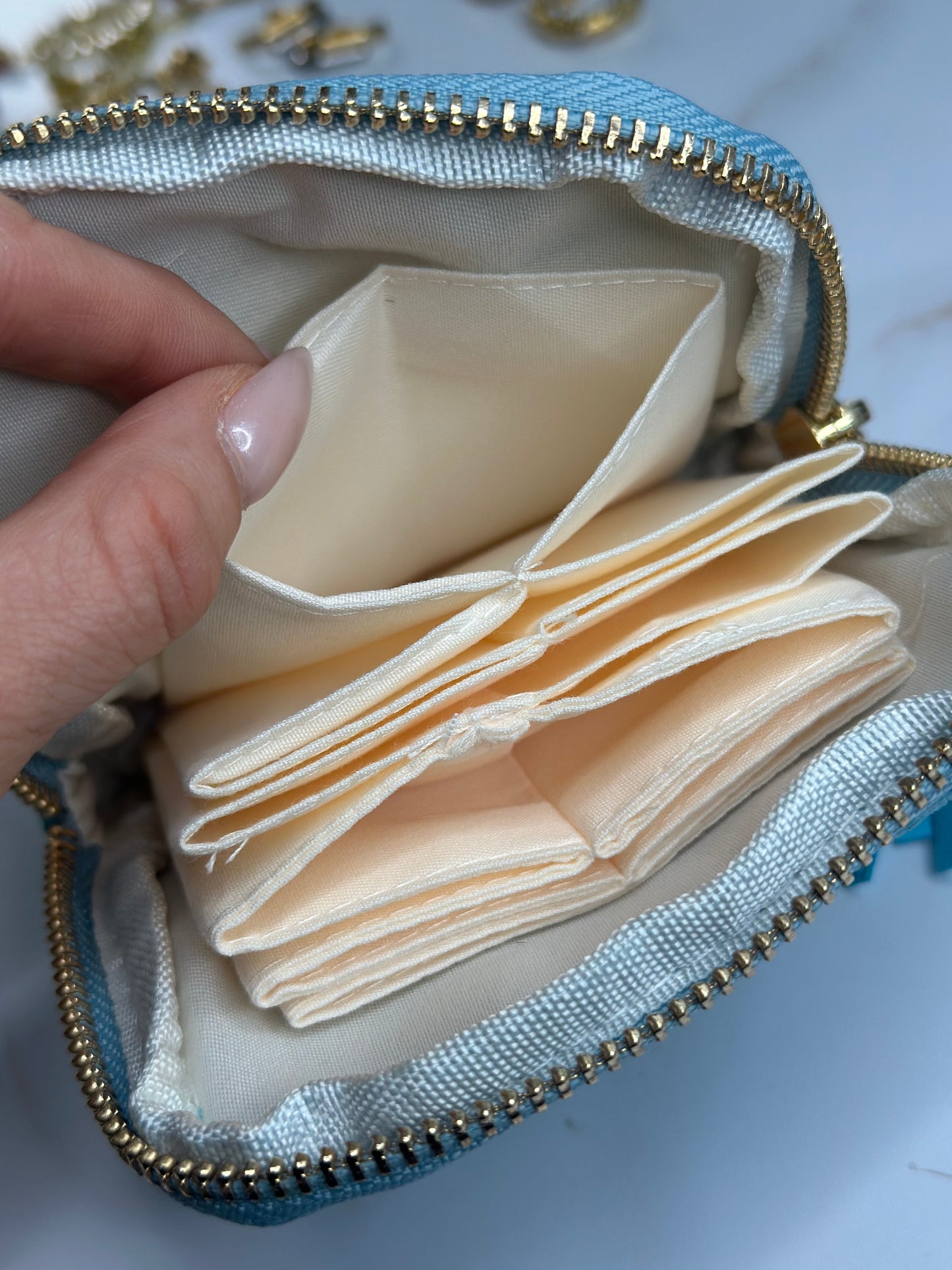 Blue jewelry pouch