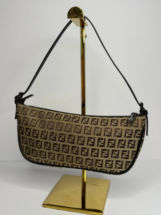 Pre-owned Fendi Zucchino brown canvas Pochette shoulder bag