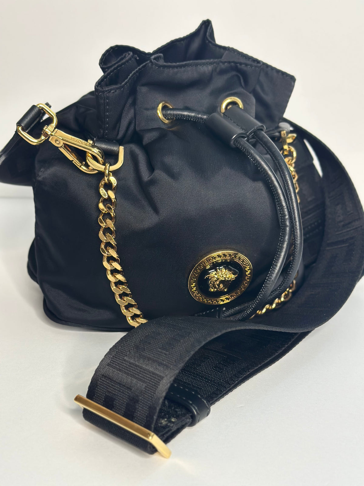 Pre-owned Versace Medusa Black Nylon crossbody