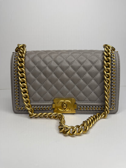 Pre-owned Chanel oy Flap Bag Quilted Caviar with Whipstitch Chain