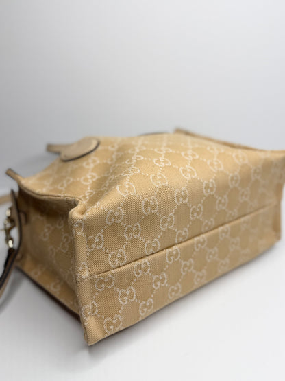 Pre-owned Gucci Beige Ophidia Shopper Tote GG Denim Medium