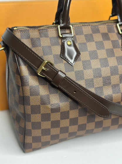 Pre-owned Louis Vuitton Damier Ebene Canvas speedy 30 bandolier crossbody