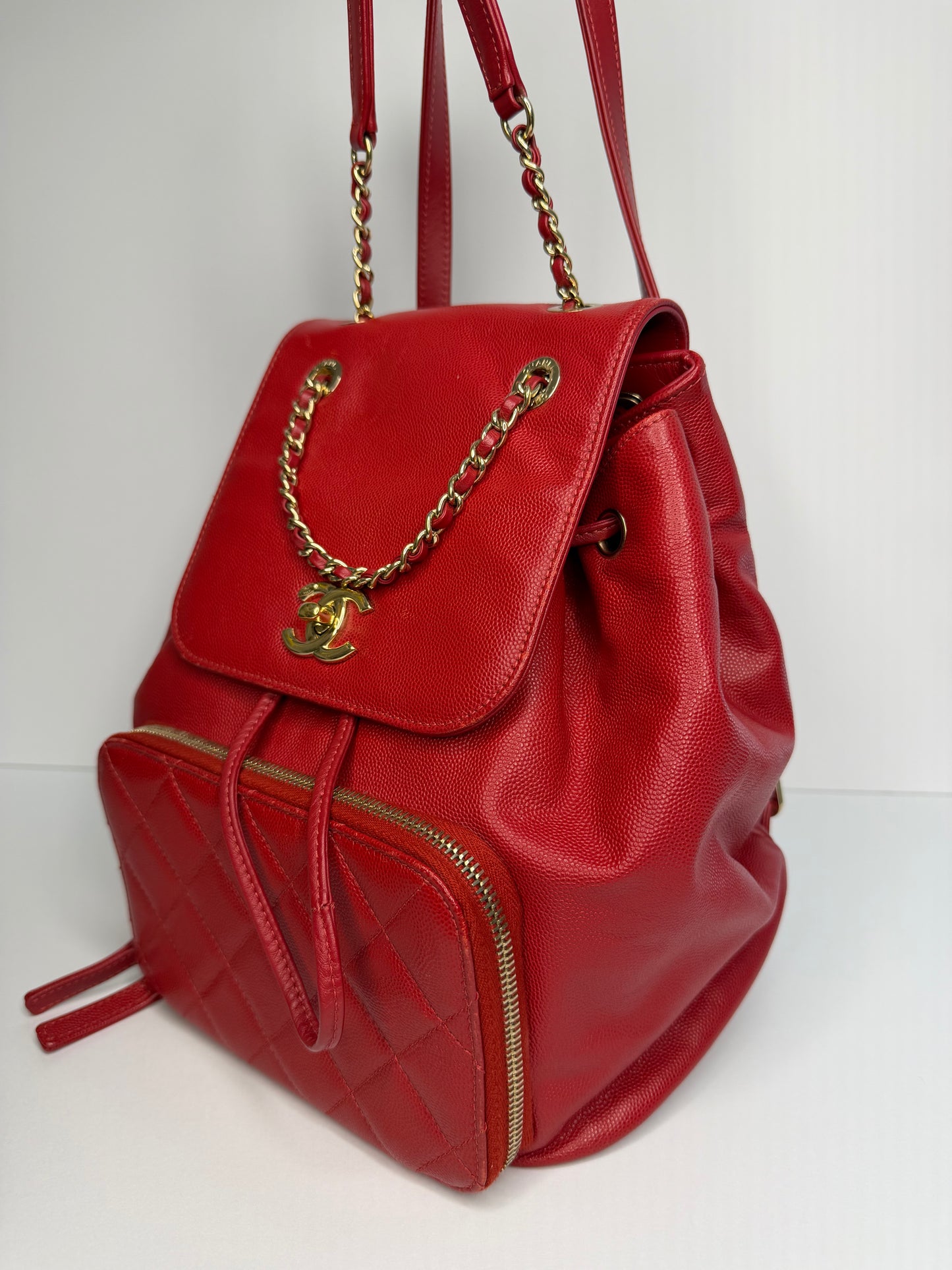 Pre-owned Chanel red caviar leather Business Affinity Backpack