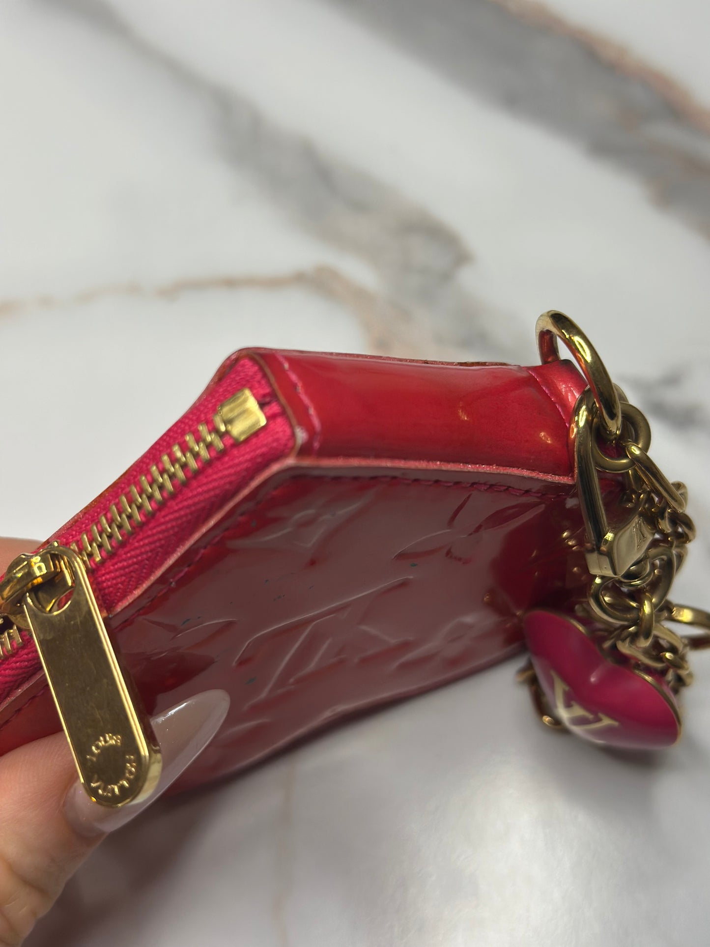 Pre-owned Louis Vuitton Vernis Heart Coin Purse Rose Pop