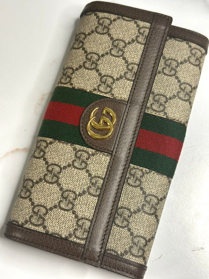 Pre-owned Gucci GG Ophidia supreme canvas continental wallet