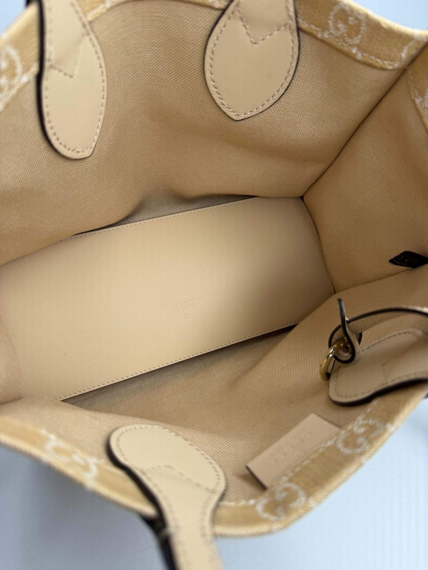 Pre-owned Gucci Beige Ophidia Shopper Tote GG Denim Medium