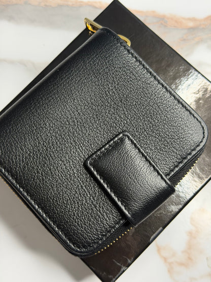 Pre-owned Saint Laurent black, leather, compact zip wallet