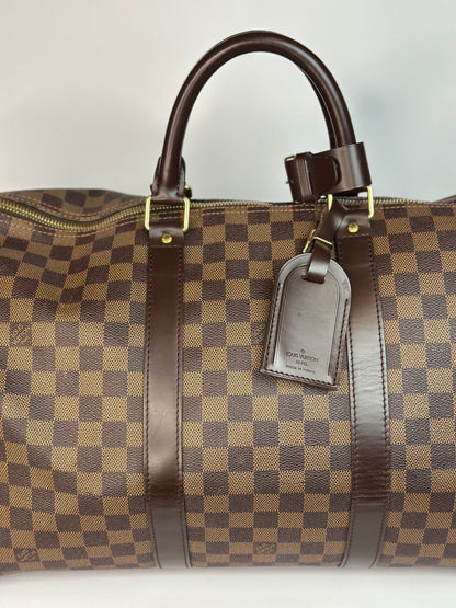 Pre-owned Louis Vuitton Damier Ebene canvas Keepall 50 duffel ￼