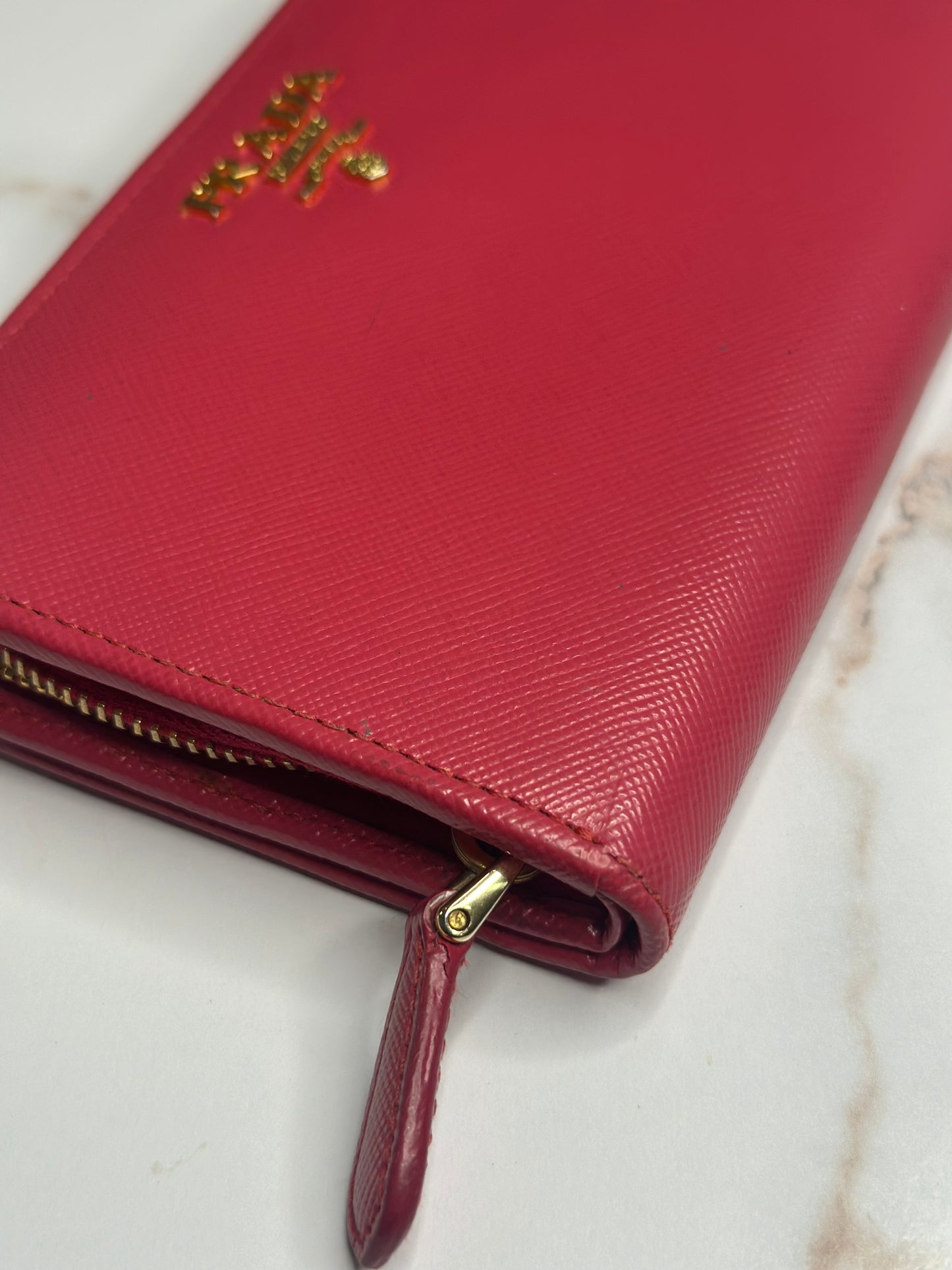 Pre-owned Prada hot pink Saffiano leather wallet