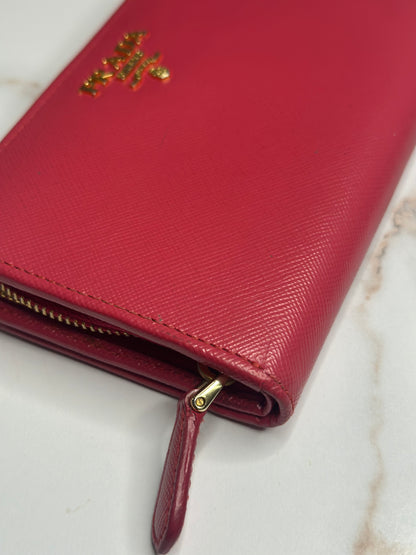 Pre-owned Prada hot pink Saffiano leather wallet