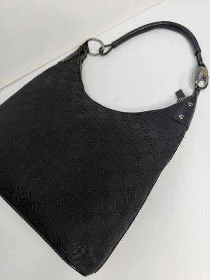 Pre-owned Gucci GG Black Canvas O-ring hobo shoulder bag