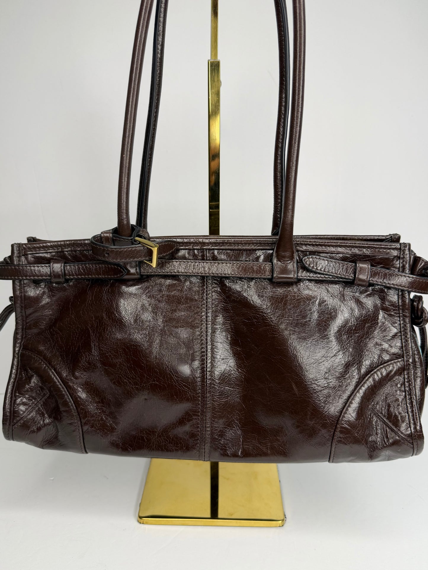 Pre-owned Prada Bonnie Brown calfskin medium shoulder tote