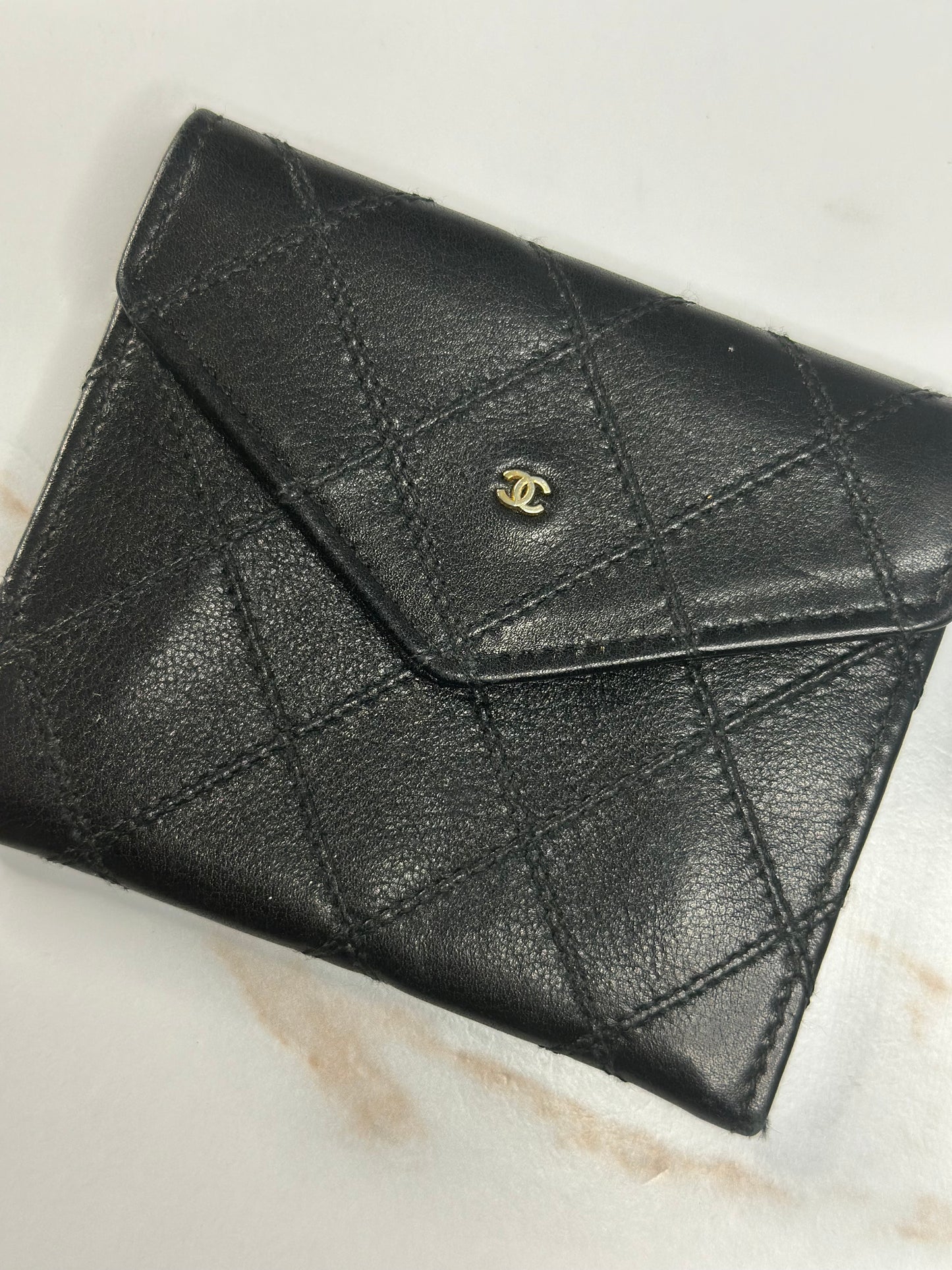 Pre-owned Chanel quilted calf skin leather Vintage card holder