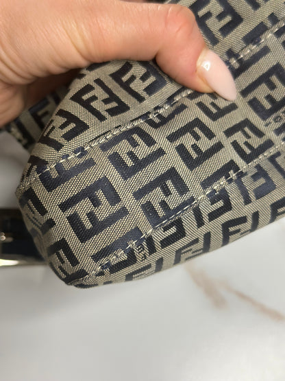 Pre-owned Fendi Zucchino Baguette Shoulder Bag in Blue