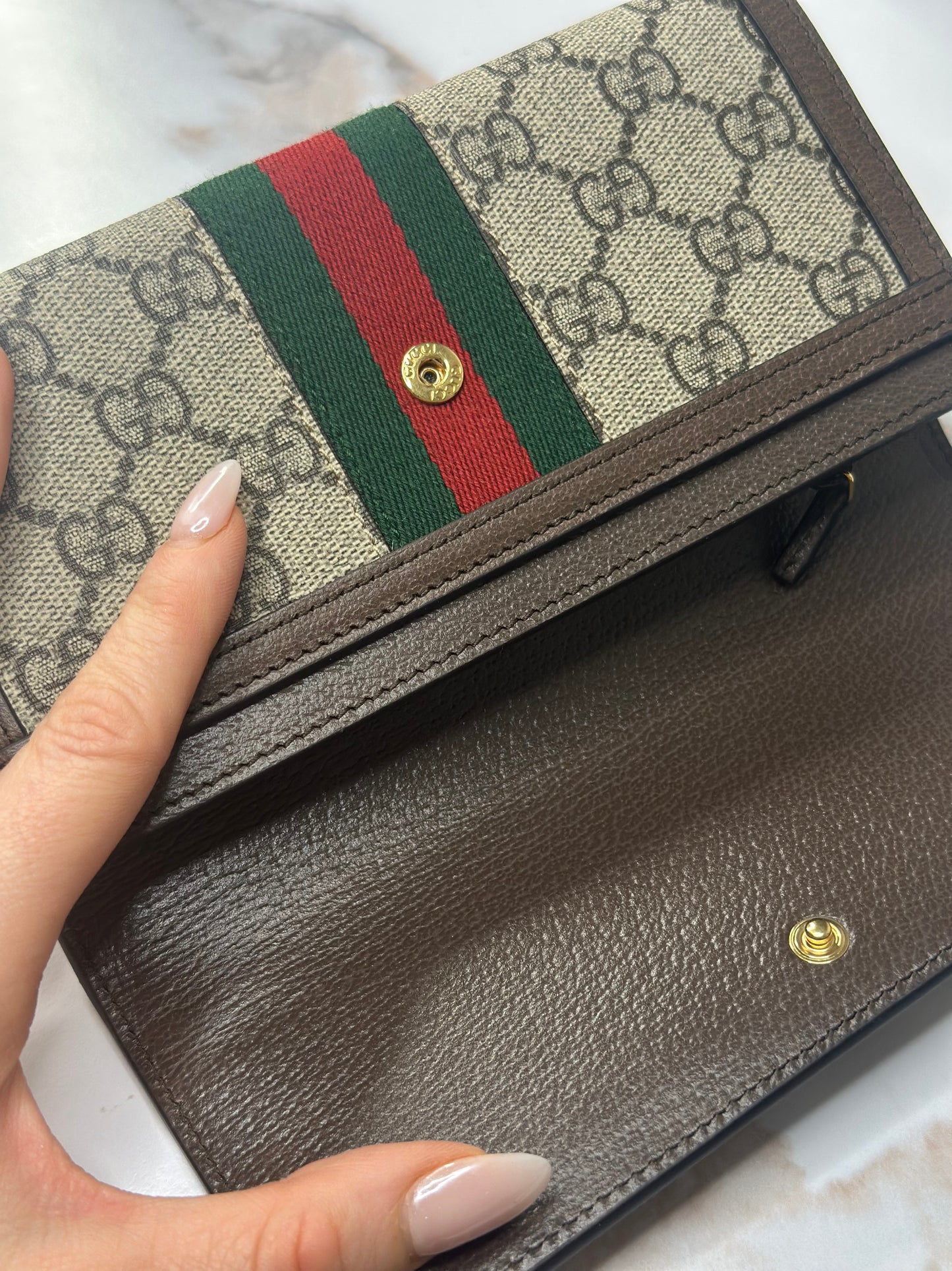 Pre-owned Gucci GG Ophidia Beige & ebony continental wallet