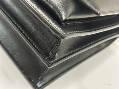 Pre-owned Saint Laurent Sunset Medium Chain Bag in black smooth leather with silver-tone hardware