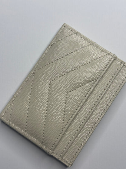 Pre-owned Saint Laurent white grain de poudre card holder