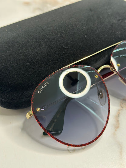 Pre-owned Gucci Red Glitter Oversized Aviators