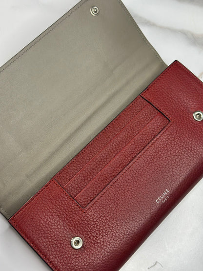 Pre-owned Celine Burgundy Leather Multifunction Flap Wallet
