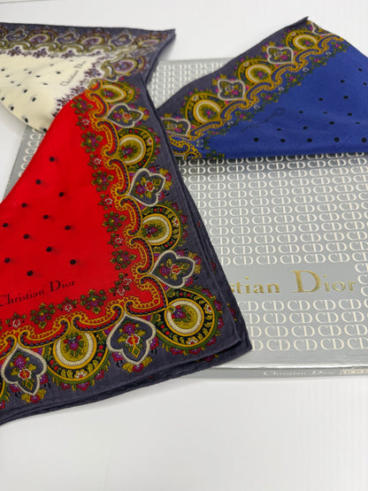 Pre-owned Christian Dior cotton Paisley and polkadot handkerchief set