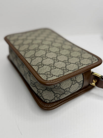 Pre-owned Gucci Interlocking G Patch Camera Bag GG Coated Canvas Mini crossbody