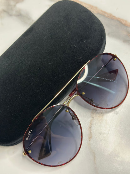 Pre-owned Gucci Red Glitter Oversized Aviators