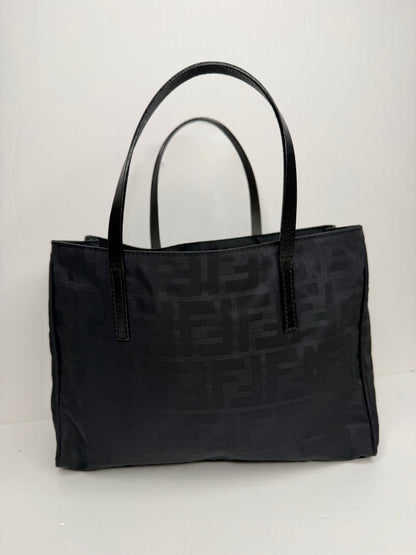 Pre-owned Fendi Black Zucca Nylon x leather tote