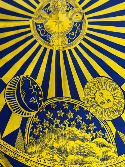 Pre-owned Celine Paris silk scarf yellow and blue design celestial motif.