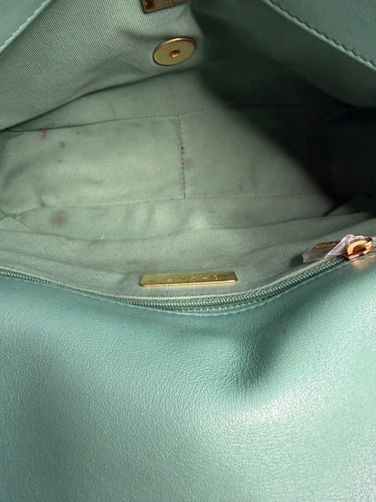 Pre-owned Chanel Lambskin Quilted Medium 19 Flap aquamarine crossbody